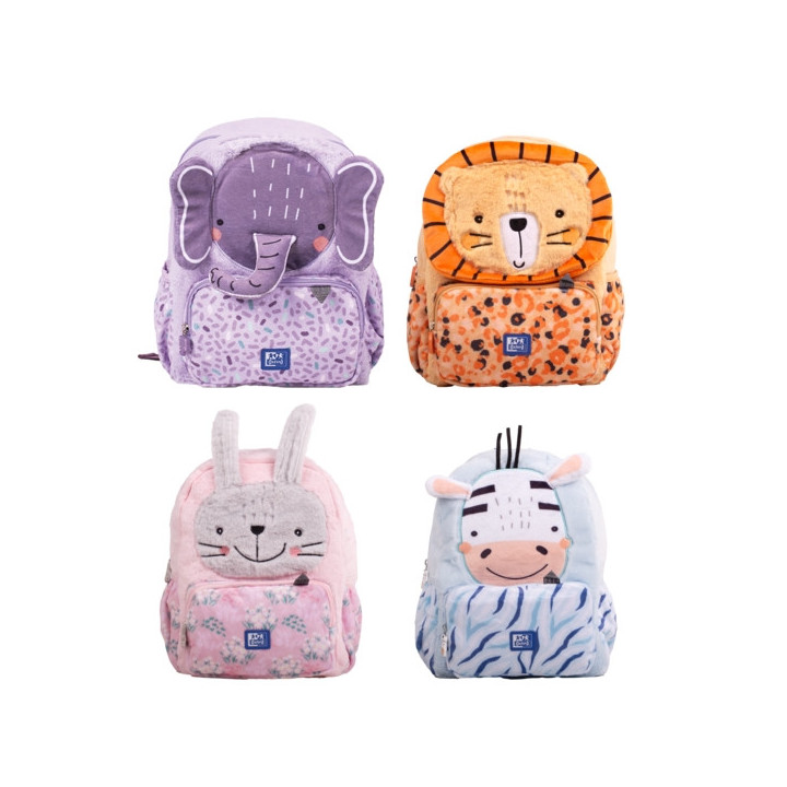 Oxford Kids Mochila Infantil 8.5L Tacto Suave Peluche - Diseño Surtido 4 Animal Besties - Ideal para Niños Pequeños - Espaci