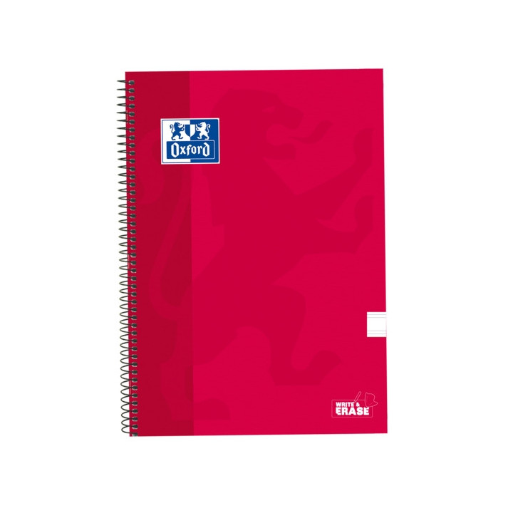 Oxford School Classic Cuaderno Espiral Tapa Extradura Write&Erase - Folio Pauta 2.5mm - 80 Hojas - Color Rojo