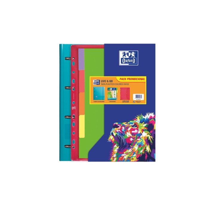 Oxford Live & Go Carpeta Europeanbinder A4+ con Recambio Cuadricula 5x5 + Separadores + Sobre Multitaladro - Ideal para Organiz