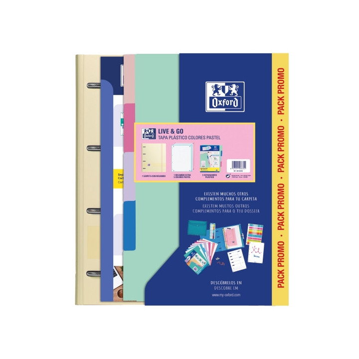 Oxford Europeanbinder Live & Go Carpeta Tamaño A4+ con Recambio + Separadores - Tapa de Plastico Polyfoam - Colores Pastel Ale