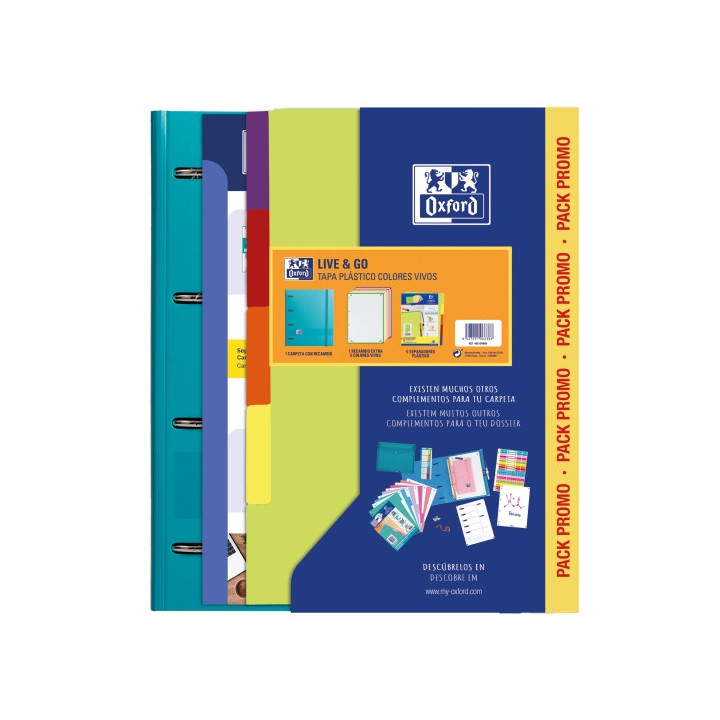 Oxford Europeanbinder Live & Go Carpeta Tamaño A4+ con Recambio + Separadores - Tapa de Plastico Polyfoam - Colores Vivos Alea