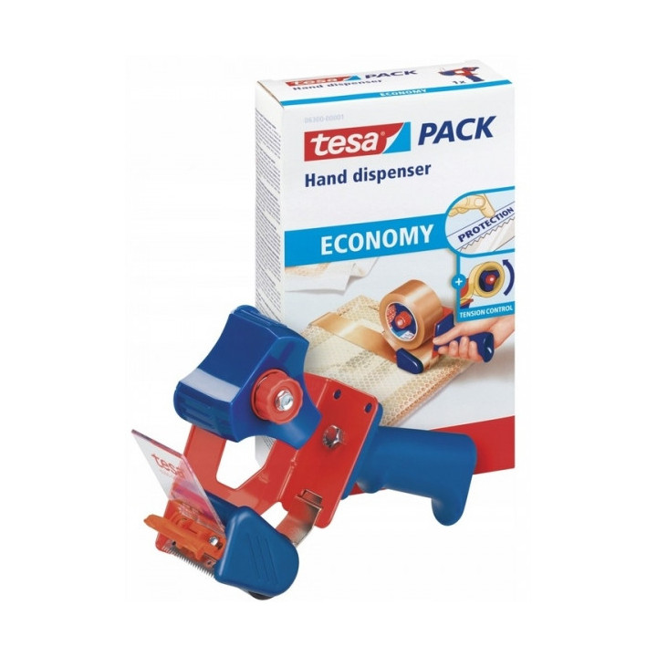 Tesa 6300 Economy Precintadora para Rollos de hasta 50mm - Tension Ajustable Manualmente - Color Rojo/Azul