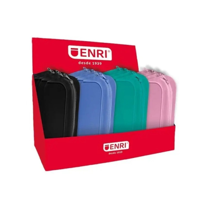 Enri Expositor de 20 Estuches Portatodo con 3 Compartimentos - Cierres de Cremallera - Fabricado en Poliester - Colores Surtido