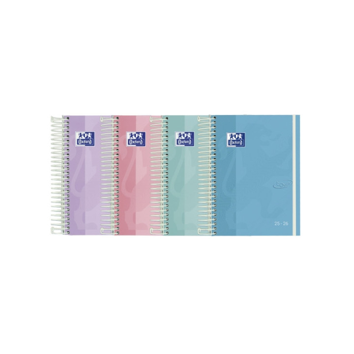 Oxford Touch Pastel Agenda Escolar 25/26 Espiral Dia Pagina - Tamaño 8º - Tapa Extradura Peliculado Touch - Esquinas Microper