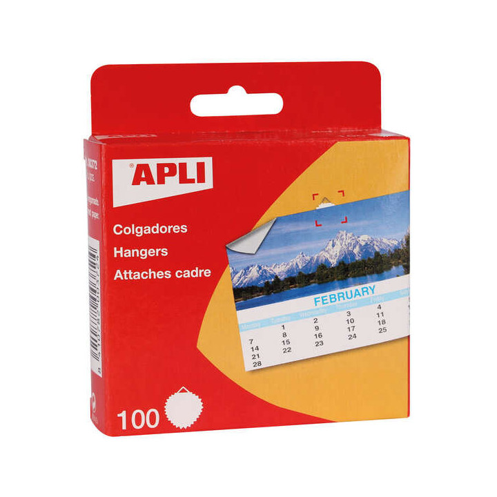 Apli Colgadores de Papel Engomado Redondos Ø 30mm - Borde en Estrella - Triangulo Metalico de Soporte - Adhesivo Blanco de Gra