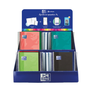 Oxford Basicos Expositor de 38 Agendas Escolares 25/26 Espiral - Incluye Agendas de Dia Pagina y Semana Vista - Diseños Surtid
