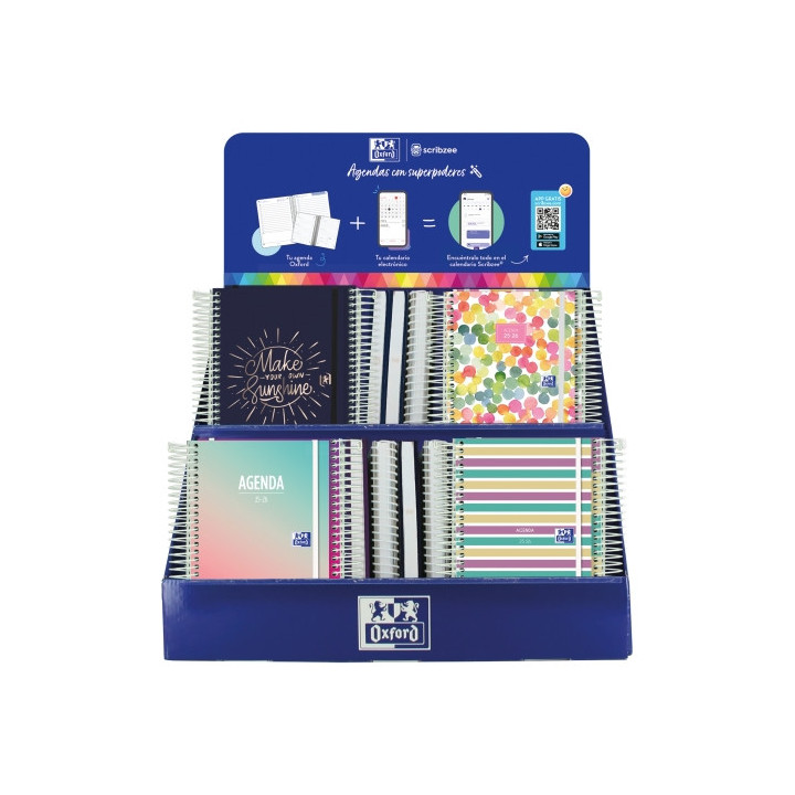 Oxford Impulso Expositor de 38 Agendas Escolares 25/26 Espiral - Incluye Agendas de Dia Pagina y Semana Vista - Diseños Surtid