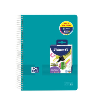 Oxford Europeanbook 8 Live & Go Pack de Cuaderno Espiral A4+ 160 Hojas Cuadricula 5x5 + 4 Marcadores Texmarker 490 Pelikan - 8