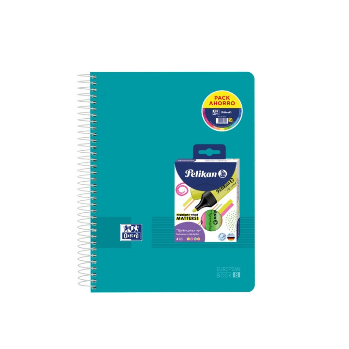 Oxford Europeanbook 8 Live & Go Pack de Cuaderno Espiral A4+ 160 Hojas Cuadricula 5x5 + 4 Marcadores Texmarker 490 Pelikan - 8
