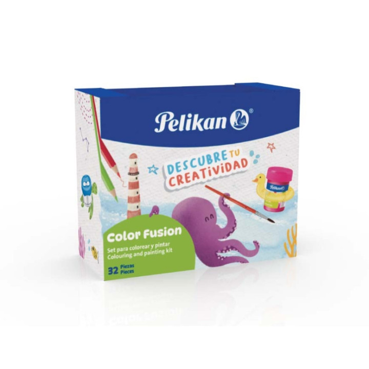 Pelikan Color Fusion Pack con 12 Rotuladores + 12 Lapices de Colores + 6 Botes de Tempera 25ml