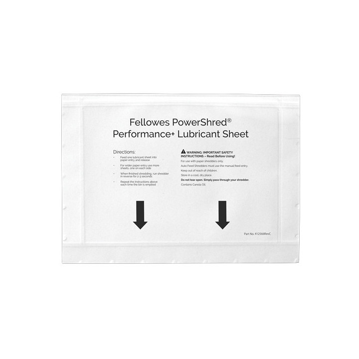 Fellowes Pack de 10 Unidades Hojas Lubricantes para Destructoras - Mejora Rendimiento y Evita Atascos - Aceite Vegetal - Compat