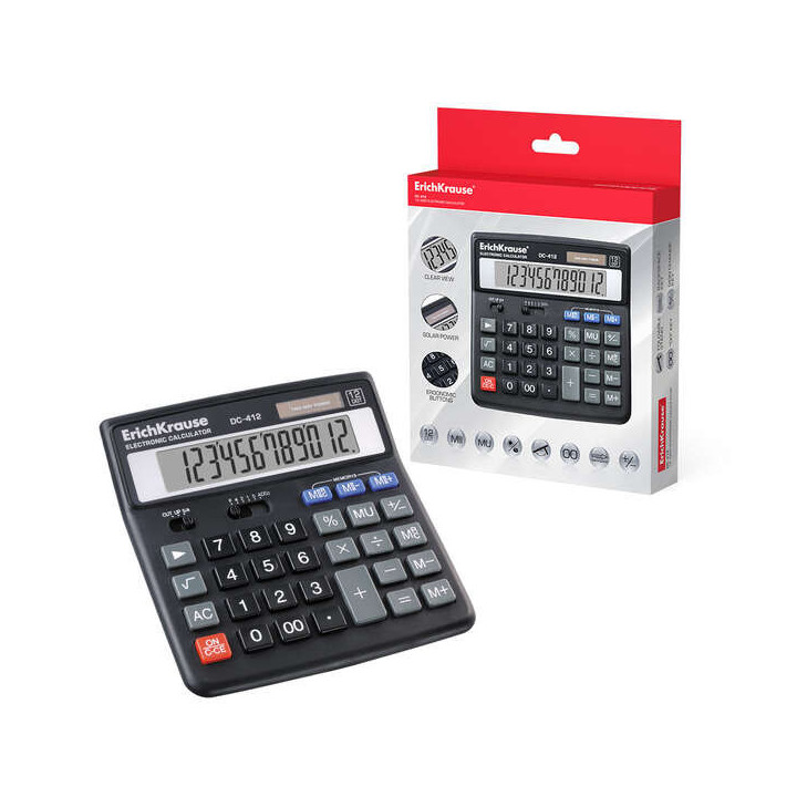Erichkrause DC-412 Calculadora de Sobremesa - Pantalla LCD de 12 Digitos - Memoria Doble - Funciones de Calculo Avanzadas - Col