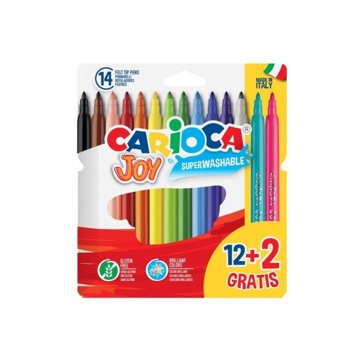 Carioca Joy Superlavables Pack de 12+2 Rotuladores - Punta 2.8mm Bloqueada - Capuchon Ventilado - Colores Surtidos