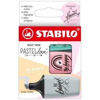 Stabilo Boss Mini Pastellove Pack de 3 Marcadores Fluorescentes - Trazo entre 2 y 5mm - Tinta con Base de Agua - Antisecado - C