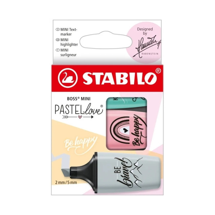 Stabilo Boss Mini Pastellove Pack de 3 Marcadores Fluorescentes - Trazo entre 2 y 5mm - Tinta con Base de Agua - Antisecado - C