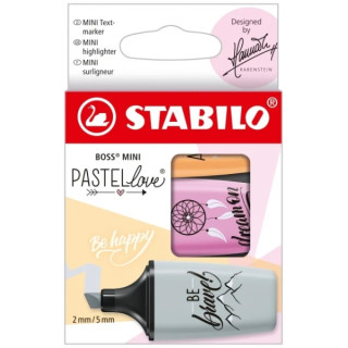 Stabilo Boss Mini Pastellove Pack de 3 Marcadores Fluorescentes - Trazo entre 2 y 5mm - Tinta con Base de Agua - Antisecado - C