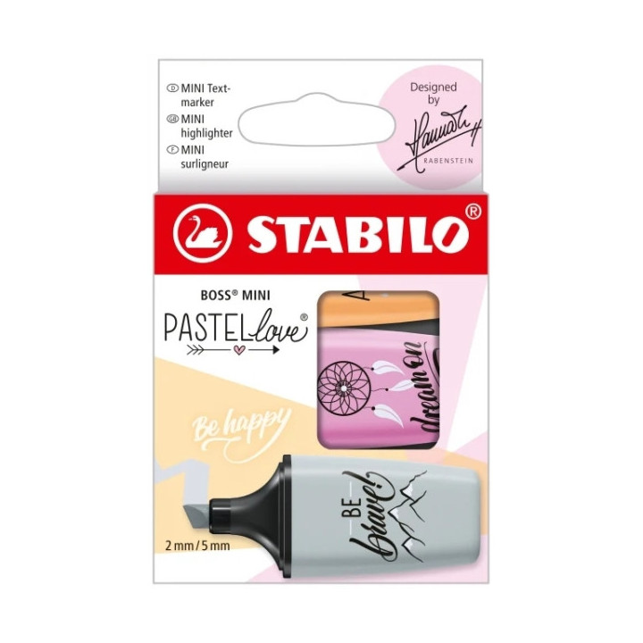 Stabilo Boss Mini Pastellove Pack de 3 Marcadores Fluorescentes - Trazo entre 2 y 5mm - Tinta con Base de Agua - Antisecado - C