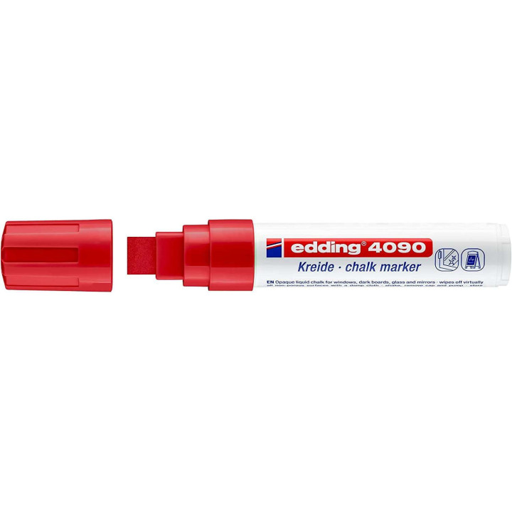 Edding 4090 Rotulador de Tiza Liquida - Punta Biselada - Trazo entre 4 y 15mm - Olor Neutro - Color Rojo