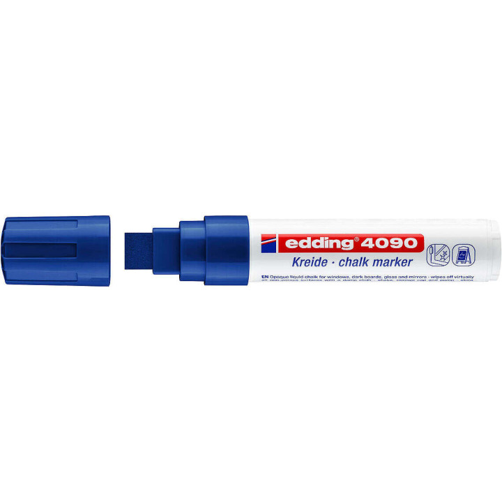 Edding 4090 Rotulador de Tiza Liquida - Punta Biselada - Trazo entre 4 y 15mm - Olor Neutro - Color Azul