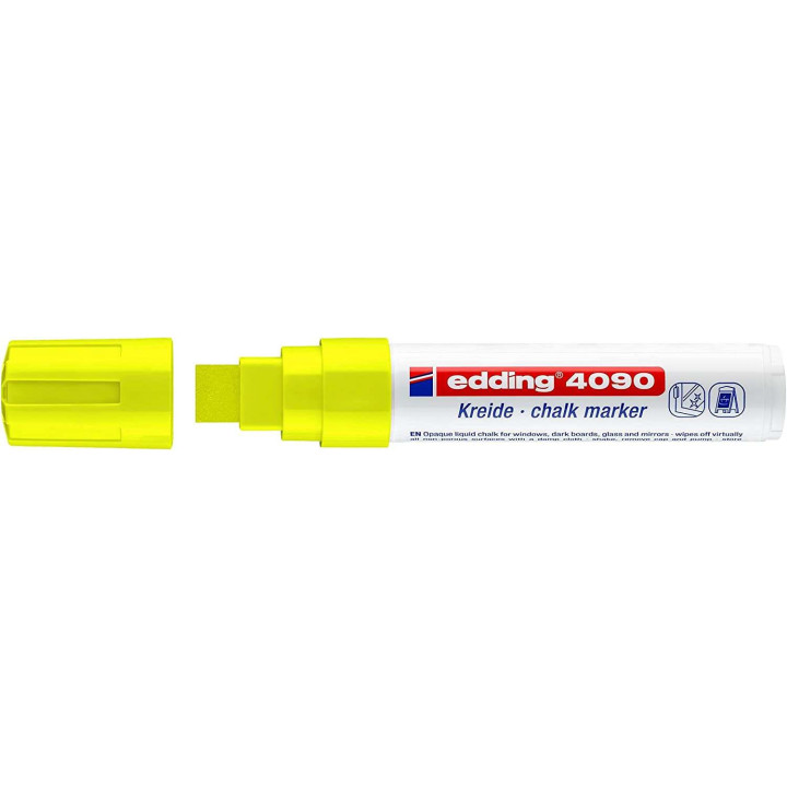 Edding 4090 Rotulador de Tiza Liquida - Punta Biselada - Trazo entre 4 y 15mm - Olor Neutro - Color Amarillo Neon