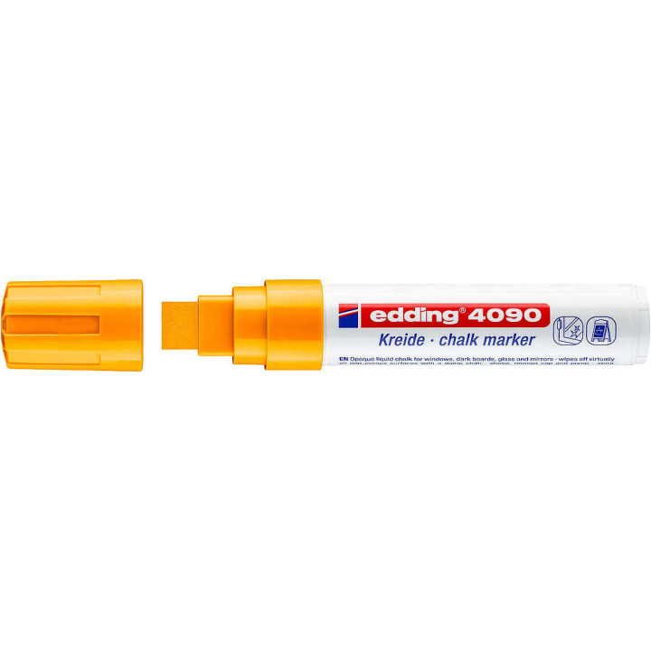 Edding 4090 Rotulador de Tiza Liquida - Punta Biselada - Trazo entre 4 y 15mm - Olor Neutro - Color Naranja Neon