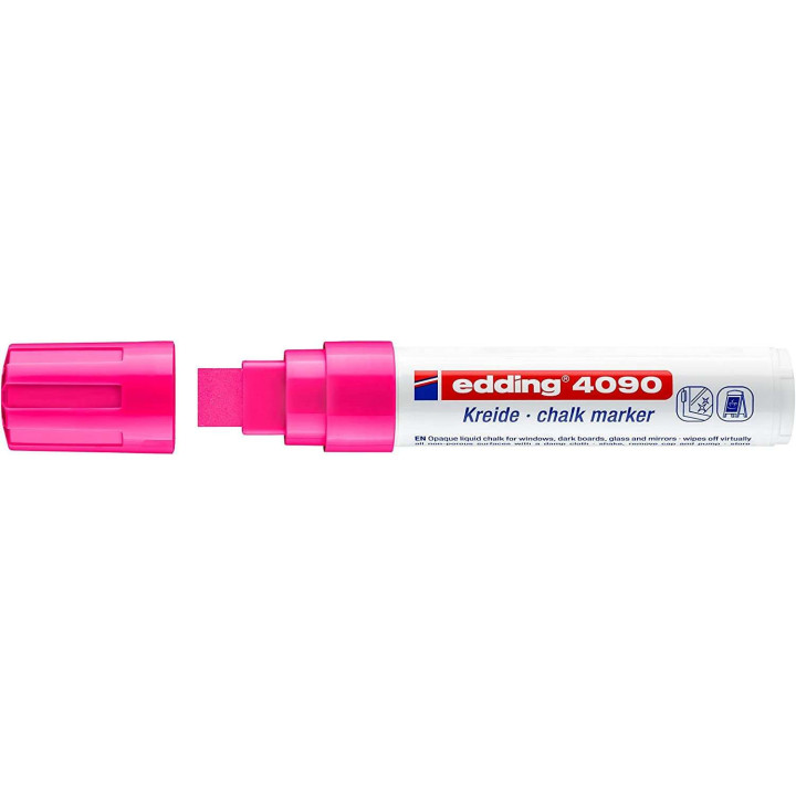 Edding 4090 Rotulador de Tiza Liquida - Punta Biselada - Trazo entre 4 y 15mm - Olor Neutro - Color Rosa Neon