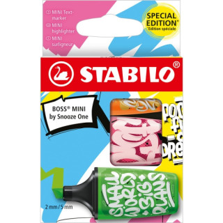 Stabilo Boss Mini by Snooze One Pack de 3 Mini Marcadores Fluorescentes - Trazo entre 2 y 5mm - Tinta con Base de Agua - Antise