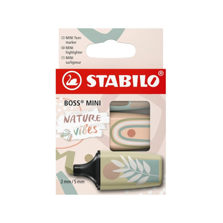 Stabilo Boss Mini Naturevibes Pack de 3 Marcadores Fluorescentes - Trazo entre 2 y 5mm - Tinta con Base de Agua - Antisecado -