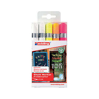 Edding 4095 Pack de 5 Rotuladores de Tiza Liquida - Punta Redonda - Trazo 2-3mm - Olor Neutro - Colores Blanco x2