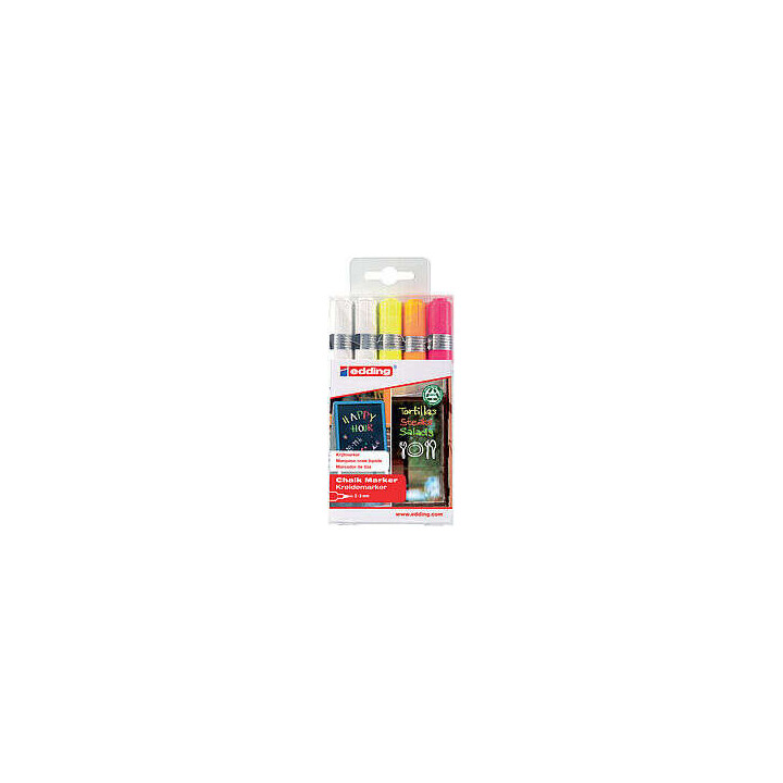 Edding 4095 Pack de 5 Rotuladores de Tiza Liquida - Punta Redonda - Trazo 2-3mm - Olor Neutro - Colores Blanco x2