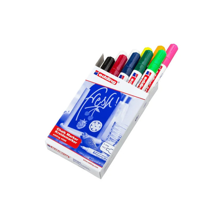 Edding 4095 Pack de 10 Rotuladores de Tiza Liquida - Punta Redonda - Trazo 2-3mm - Olor Neutro - Colores Surtidos