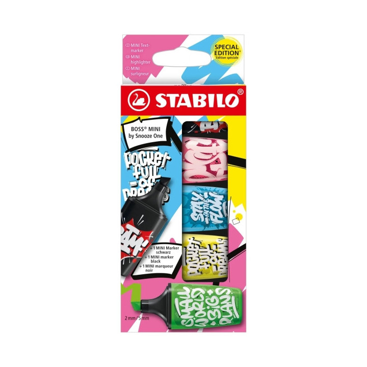 Stabilo Boss Mini by Snooze One Pack de 5 Mini Marcadores Fluorescentes - Trazo entre 2 y 5mm - Tinta con Base de Agua - Antise