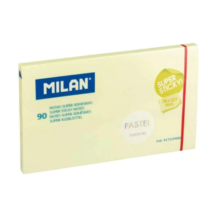 Milan Bloc de 90 Notas Super Adhesivas - Removibles - Mayor Permanencia - 76mm x 127mm - Color Amarillo Pastel