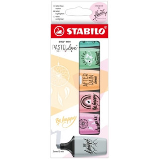 Stabilo Boss Mini Pastellove Pack de 6 Marcadores Fluorescentes - Trazo entre 2 y 5mm - Tinta con Base de Agua - Antisecado - C