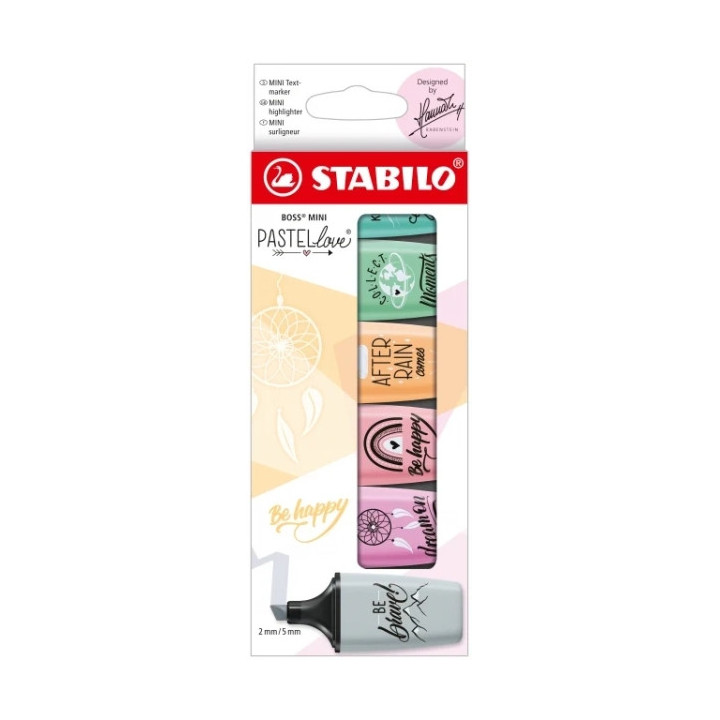 Stabilo Boss Mini Pastellove Pack de 6 Marcadores Fluorescentes - Trazo entre 2 y 5mm - Tinta con Base de Agua - Antisecado - C