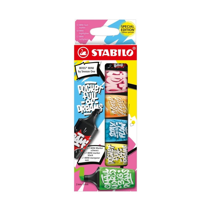 Stabilo Boss Mini by Snooze One Pack de 6 Mini Marcadores Fluorescentes - Trazo entre 2 y 5mm - Tinta con Base de Agua - Antise