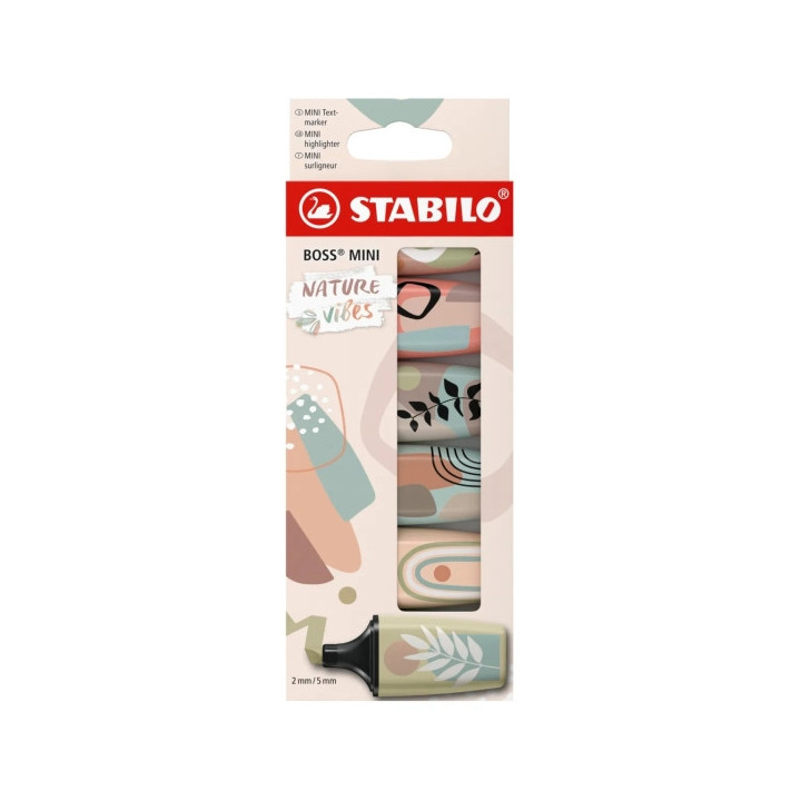 Stabilo Boss Mini Naturevibes Pack de 6 Marcadores Fluorescentes - Trazo entre 2 y 5mm - Tinta con Base de Agua - Antisecado -