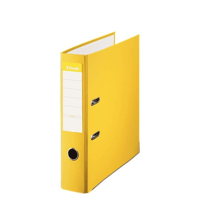 Esselte Archivador de Palanca Formato Folio - Lomo 75mm - Tarjetero en Lomo - Capacidad para 500 Hojas - Color Amarillo