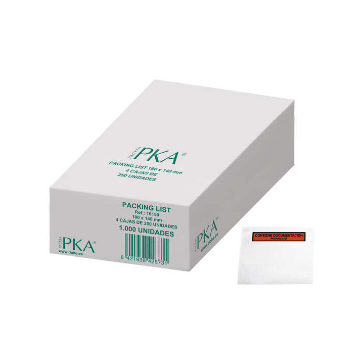 Dohe Caja de 1000 Sobres Autoadhesivos - Packing List - Medidas 180 x140mm