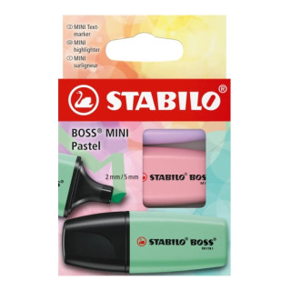 Stabilo Boss Mini Pastel Pack de 3 Marcadores Fluorescentes - Trazo entre 2 y 5mm - Tinta con Base de Agua - Antisecado - Color