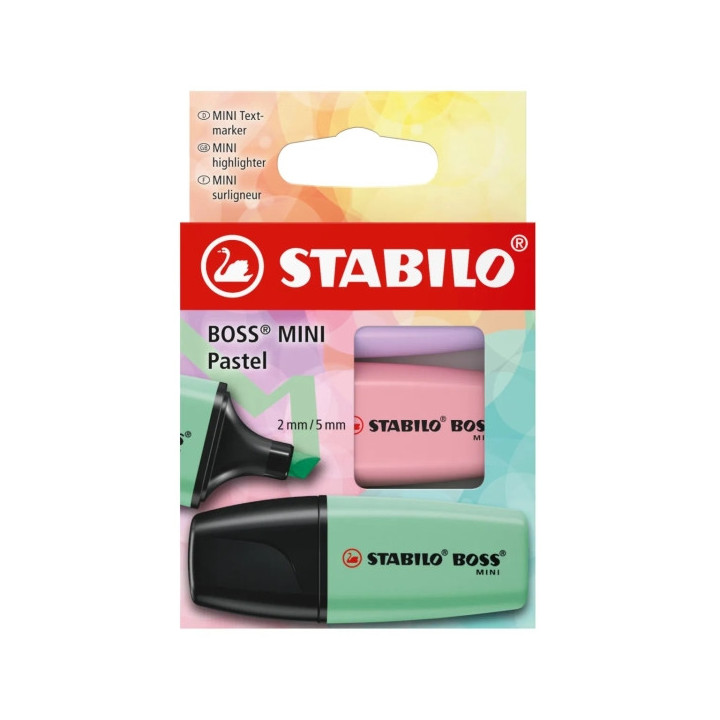 Stabilo Boss Mini Pastel Pack de 3 Marcadores Fluorescentes - Trazo entre 2 y 5mm - Tinta con Base de Agua - Antisecado - Color