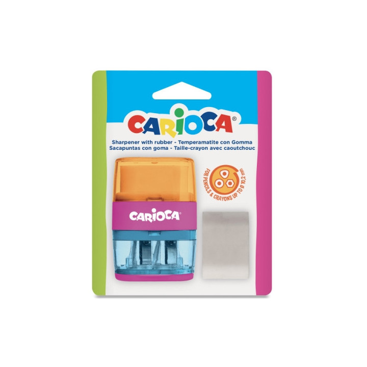 Carioca Sacapuntas de 2 Orificios con Goma y Deposito - Diametro Maximo de Ø 10