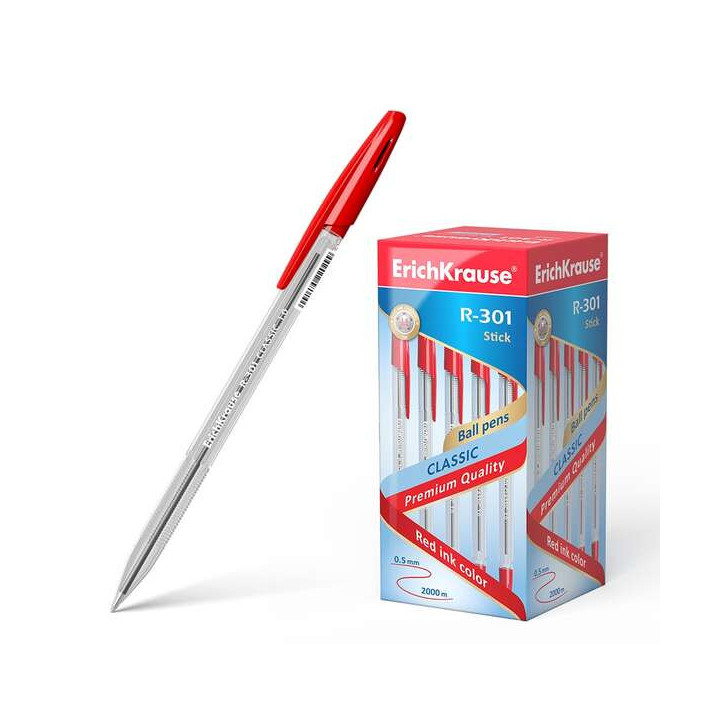 Erichkrause R-301 Boligrafo de Bola Punta 1.0mm - Trazo 0.5mm - Tinta de Secado Rapido - Cuerpo Transparente - Capuchon Ventila