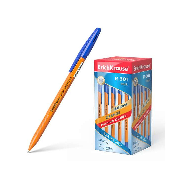Erichkrause R-301 Boligrafo Orange - Punta de 0.7mm - Trazo de 0.35mm - Tapa Ventilada - Cuerpo Opaco Naranja - Color Azul