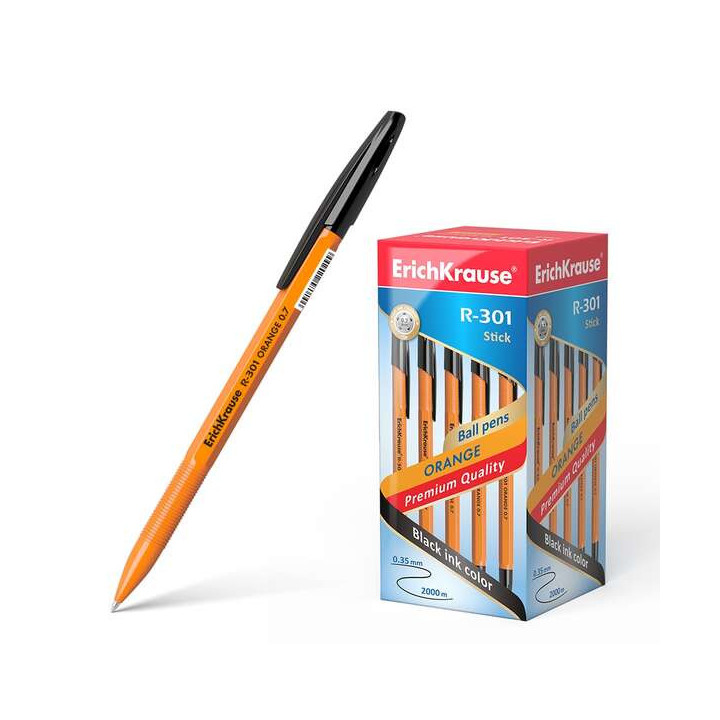 Erichkrause R-301 Boligrafo Orange - Punta de 0.7mm - Trazo de 0.35mm - Tapa Ventilada - Cuerpo Opaco Naranja - Color Negro