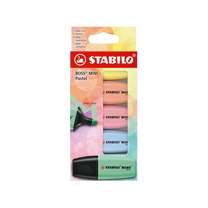 Stabilo Boss Mini Pastel Pack de 5 Marcadores Fluorescentes - Trazo entre 2 y 5mm - Tinta con Base de Agua - Antisecado - Color