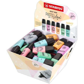 Stabilo Boss Mini Pastellove Expositor con 50 Marcadores Fluorescentes - Trazo entre 2 y 5mm - Tinta con Base de Agua - Antisec