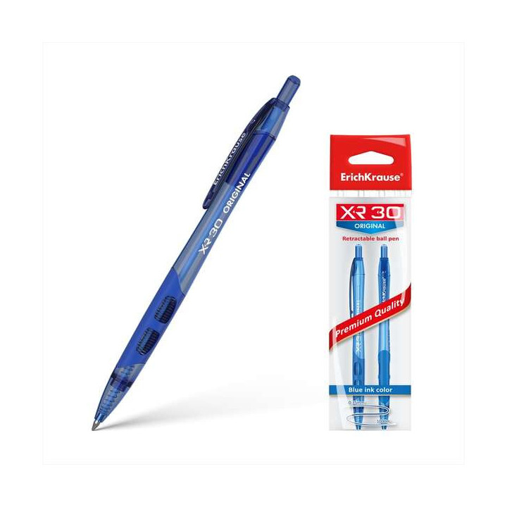 Erichkrause Pack de 2 Boligrafos Automatico Xr-30 Original - Cuerpo Translucido Redondo - Punta de 0.7mm - Tinta de Secado Rapi