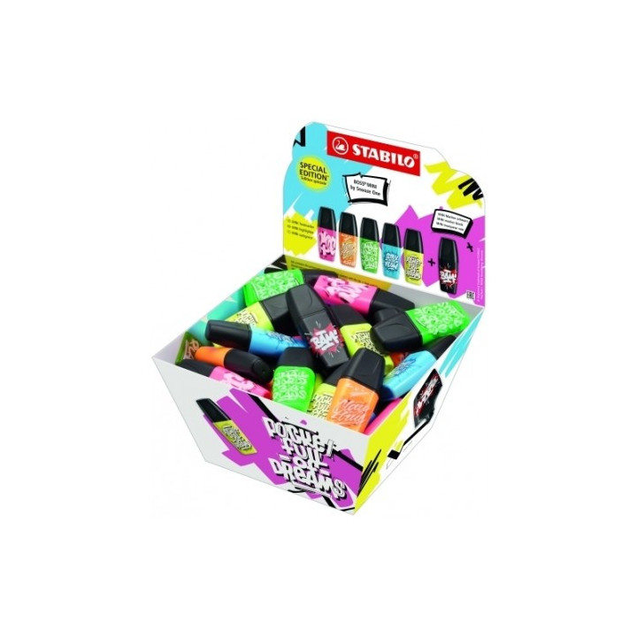 Stabilo Boss Mini by Snooze One Expositor con 50 Mini Marcadores Fluorescentes - Trazo entre 2 y 5mm - Tinta con Base de Agua -
