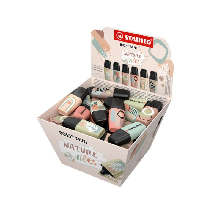 Stabilo Boss Mini Naturevibes Expositor con 50 Marcadores Fluorescentes - Trazo entre 2 y 5mm - Tinta con Base de Agua - Antise